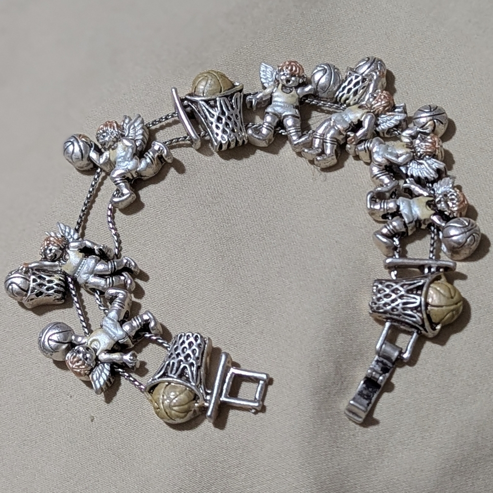 Slide Bracelet BASKETBALL Angels playing the game. 1980's Finely Detail Vintage